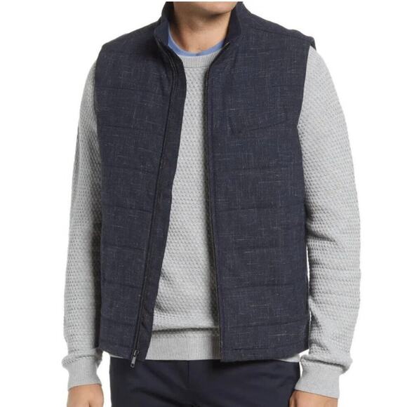 Nordstrom Vest Men's Size M Gray Tech Smart Wool Blend Full Zip Trim Fit Quilted - Picture 1 of 12